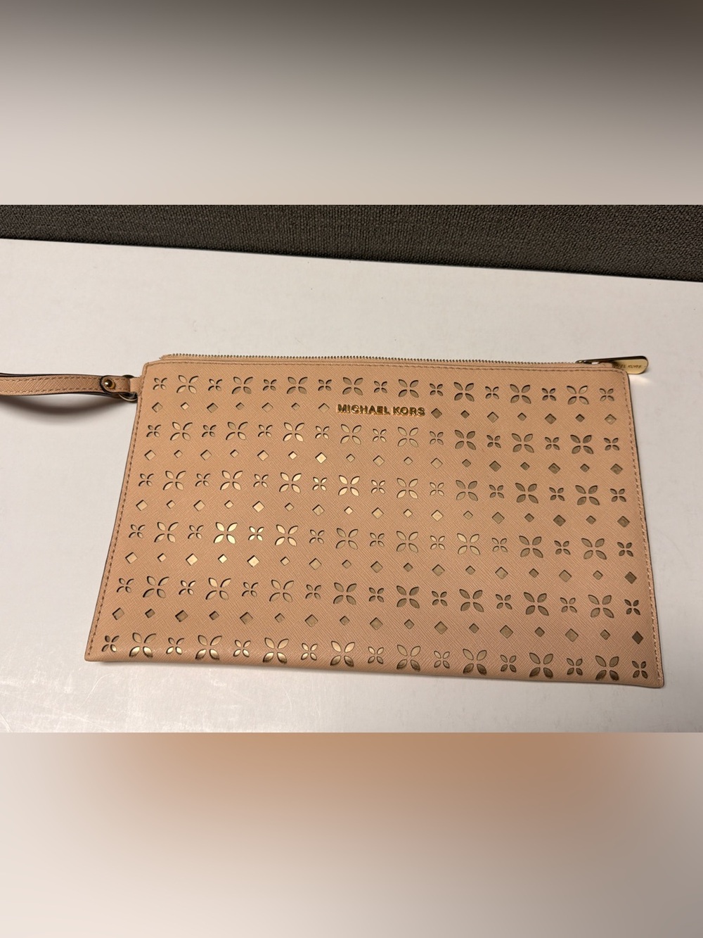 MICHAEL Michael Kors Blush Pink Perforated Leather Zip Clutch